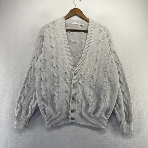 Vintage Claiborne Cardigan Sweater Mens Large Gray Chunky Cable Knit Grandpa 90s - Picture 1 of 8